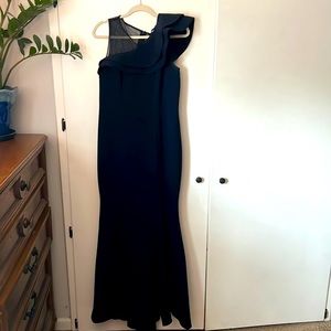 Eliza J Asymmetrical Ruffle Gown (navy)